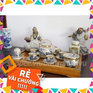 Bộ ấm chén bát tràng ⚡️𝐅𝐑𝐄𝐄 𝐒𝐇𝐈𝐏⚡️ men rạn cổ bọc đồng
