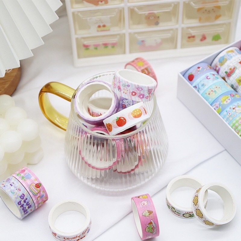 | Lẻ 1c Ngẫu Nhiên| Washi Tape Hình Gấu Thỏ Cô Bé Dễ Thương, chiết từ hộp 60 washi Corgi Town