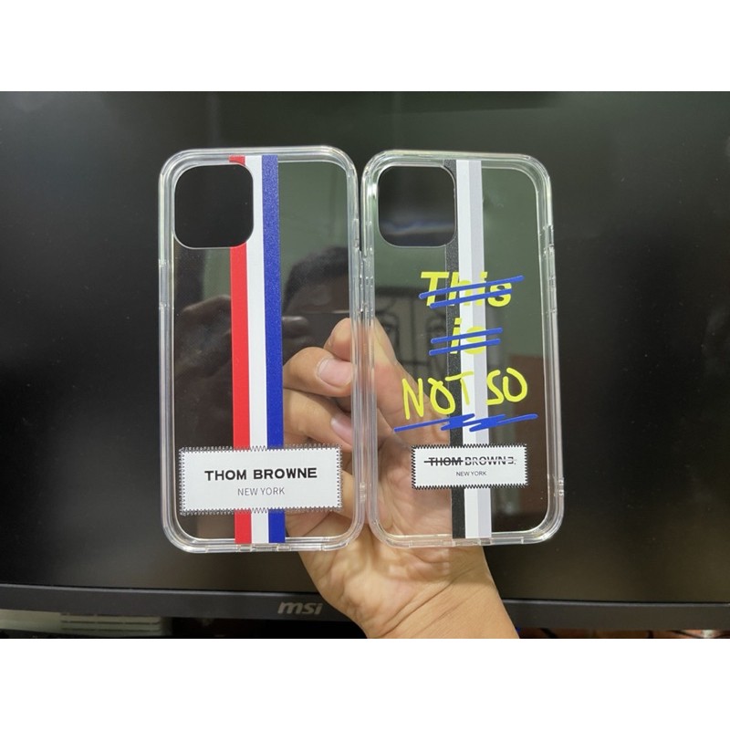 Ốp Thom Browne siêu phẩm Cho iPhone 14 pro max/14 pro/14/7+,X, Xs, Xs Max,11,11 Pro Max,12,12 Pro Max trong suốt viền d