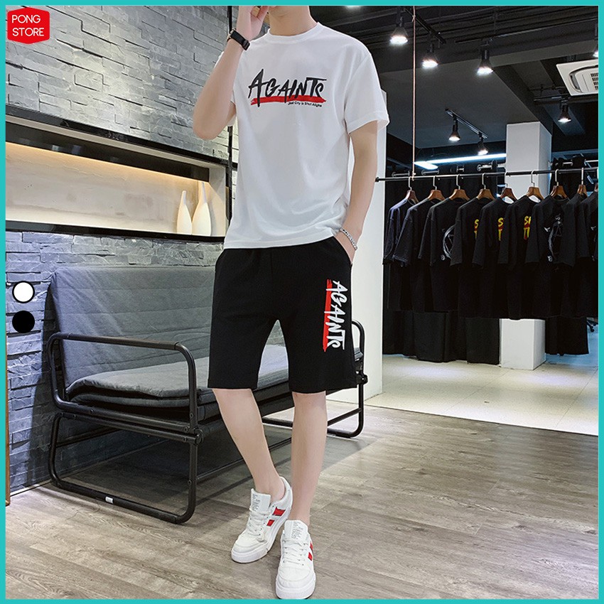Bộ Hè Nam Thể Thao Chữ Againt  FREESHIP  Bộ thể thao nam Chất Liệu Thun Co Giãn Siêu Phẩm 2021