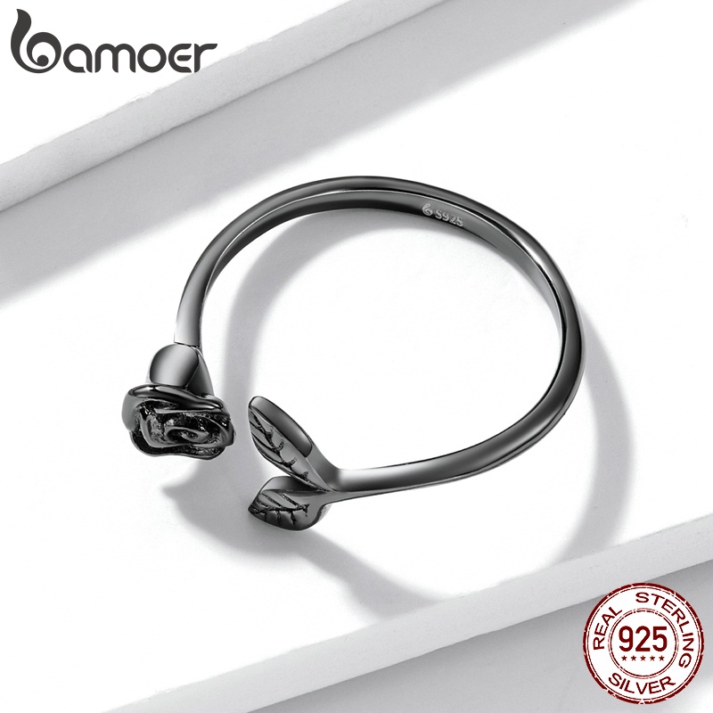 Nhẫn hở BAMOER BSR239 Bạc 925 hình hoa hồng đen