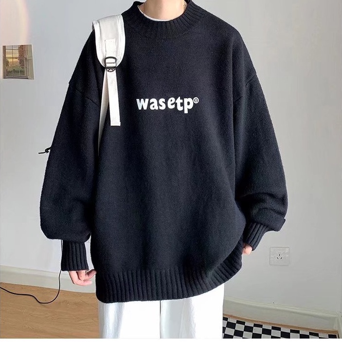 Áo Sweater dệt kim dày dặn cổ lọ dáng rộng kiểu Hàn Quốc cá tính cho nam