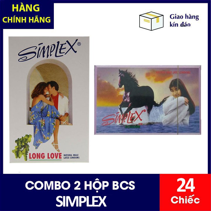 COMBO 2 Hộp Bao Cao Su Simplex Long Love Và Simplex Ngựa Hoang Gân, Gai, Kéo Dài Quan Hệ - 24 Cái