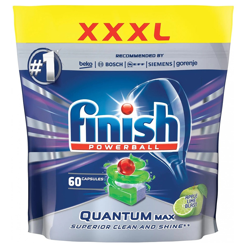 Túi 60 viên rửa chén Finish Quantum Max Dishwasher Tablets Apple Lime Blast QT025461-hương chanh,táo, Viên nén rửa bát