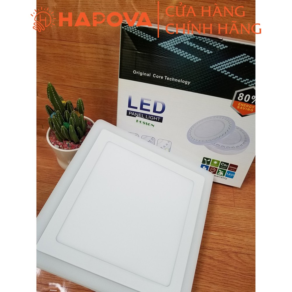 Đèn Led ốp trần 24w = 18w +6w vuông nổi 2 màu 3 chế độ sáng trắng+xanh HAPOVA OT 2021