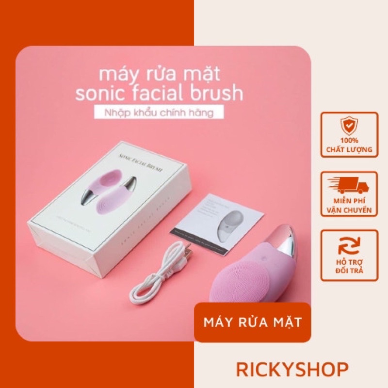 [Màu Hồng]MÁY RỬA MẶT MASSAGE 3IN1 SONIC FACIAL BRUSH Tác động kép - đa công dụng