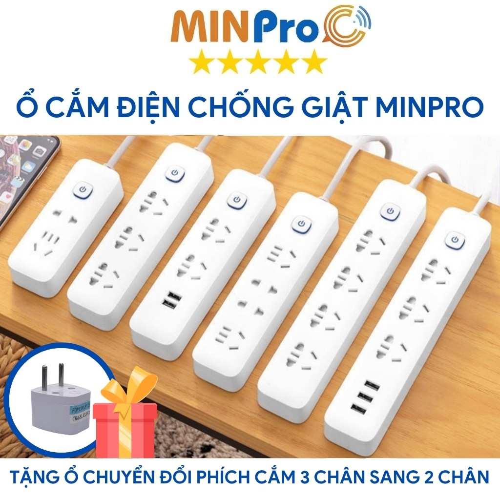 Ổ cắm điện đa năng MINPRO chống giật cao cấp, ổ điện thông minh có cổng sạc USB Xiaomi