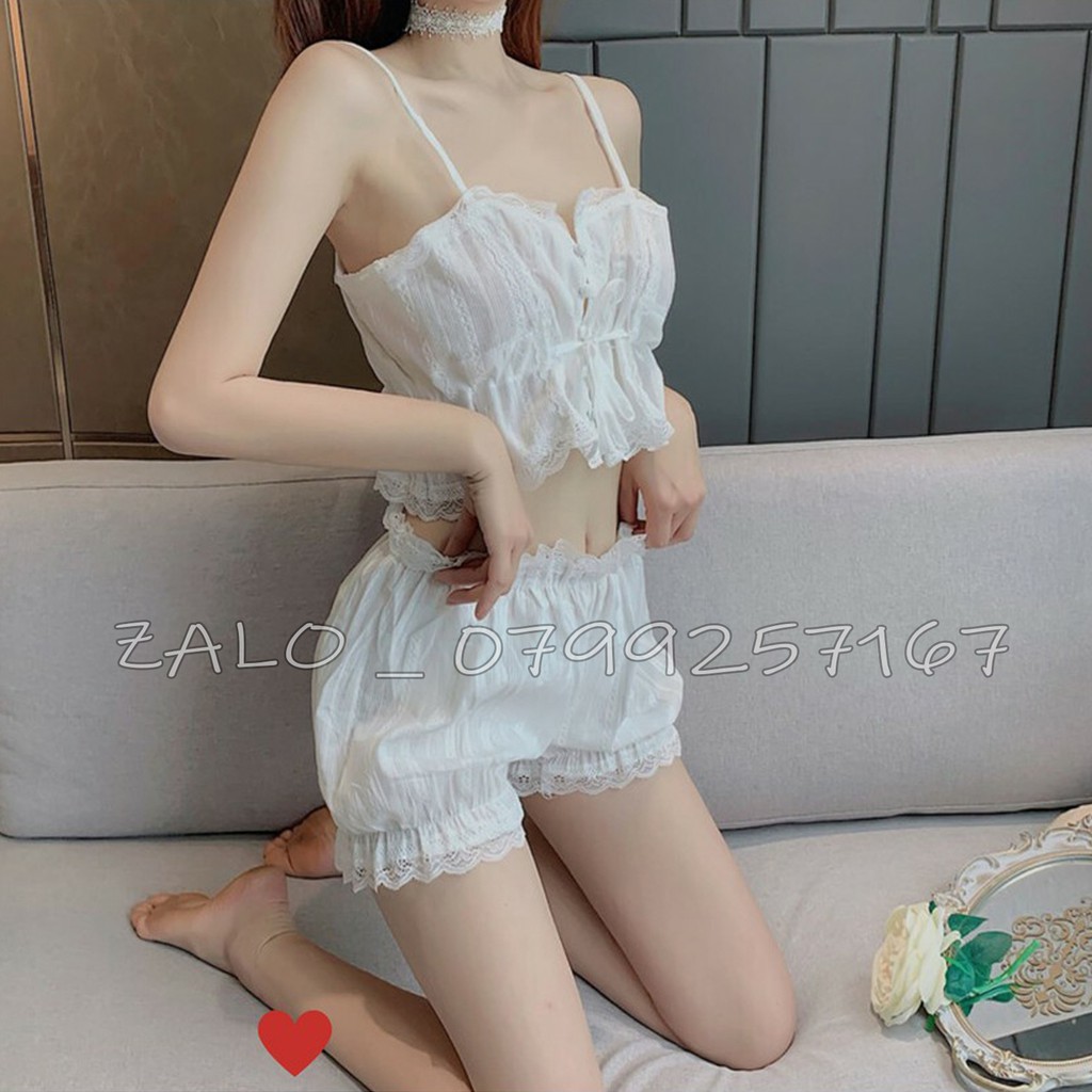 Bộ đồ ngủ nữ hai dây màu trắng  sexy gợi cảm | BigBuy360 - bigbuy360.vn
