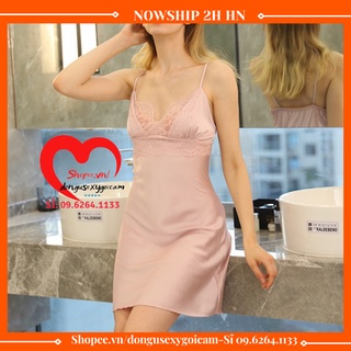 Đầm ngủ lụa satin cao cấp kèm mút ngực