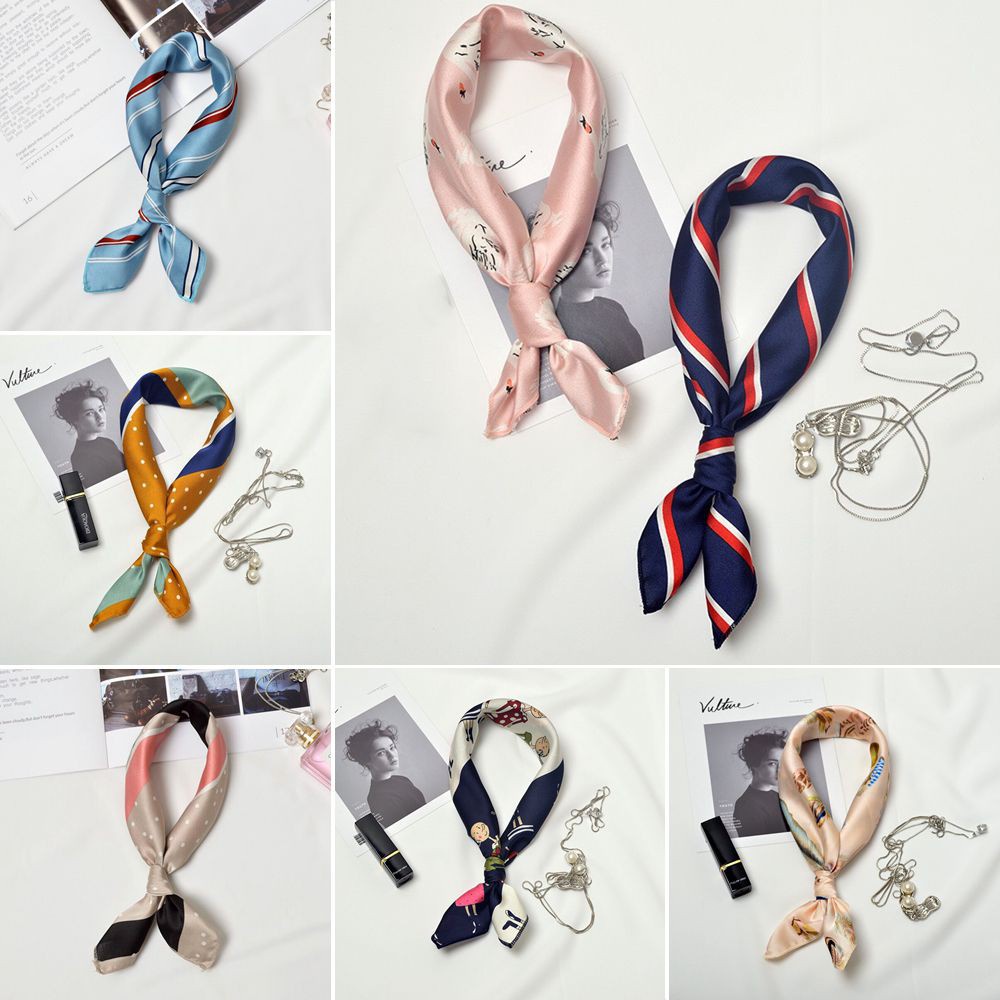 Khăn choàng cổ hình vuông cỡ nhỏ bằng lụa satin phong cách cổ điển thời trang tinh tế cho nữ