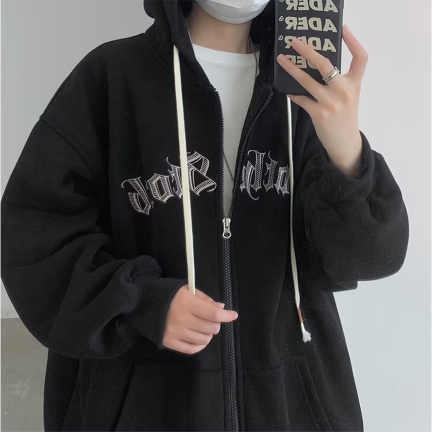 Áo Khoác dây kéo Có Mũ Trùm In Chữ Đơn Giản Cá Tính  Phong Cách Hàn Quốc áo hoodie dây kéo Cổ Điển Dành áo khoác hoodie Nam Nữ