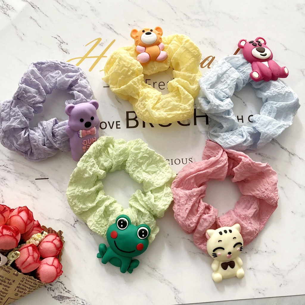 Dây cột tóc vải đính hình thú dây buộc tóc vải nhiều màu - DAY35