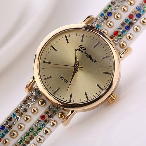 Đồng hồ Geneva dây đeo da lộn đính đá