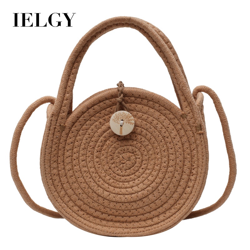 Túi đeo vai IELGY đan rơm hình tròn cỡ nhỏ thời trang đi biển xinh xắn cho nữ