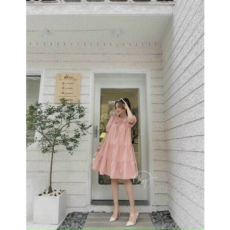 [ Miễn Phí Ship 2022 ] Đầm kate dáng rộng tay phồng, đầm dáng chữ A form rộng