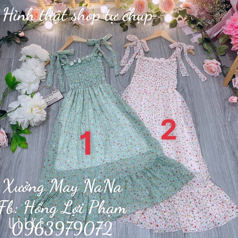 Maxi ống hoa nhí 4 dây cột nơ (hình thật+video)