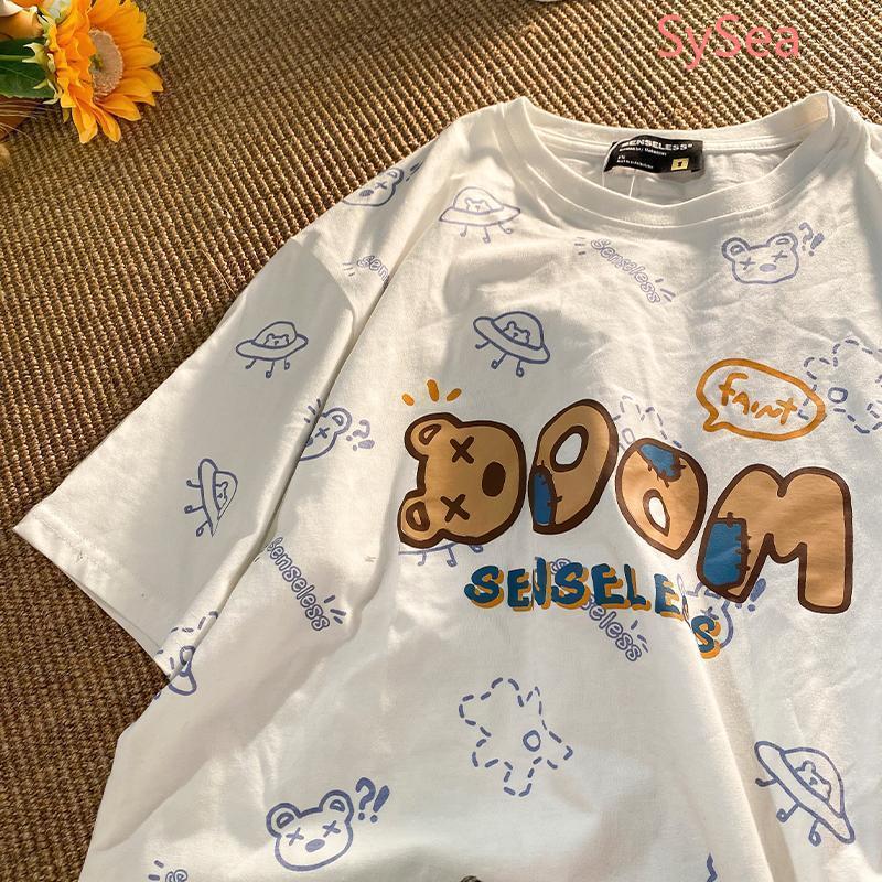 Áo Thun Tay Ngắn Dáng Rộng In Hình Gấu Thời Trang Mùa Hè Dành Cho Học Sinh