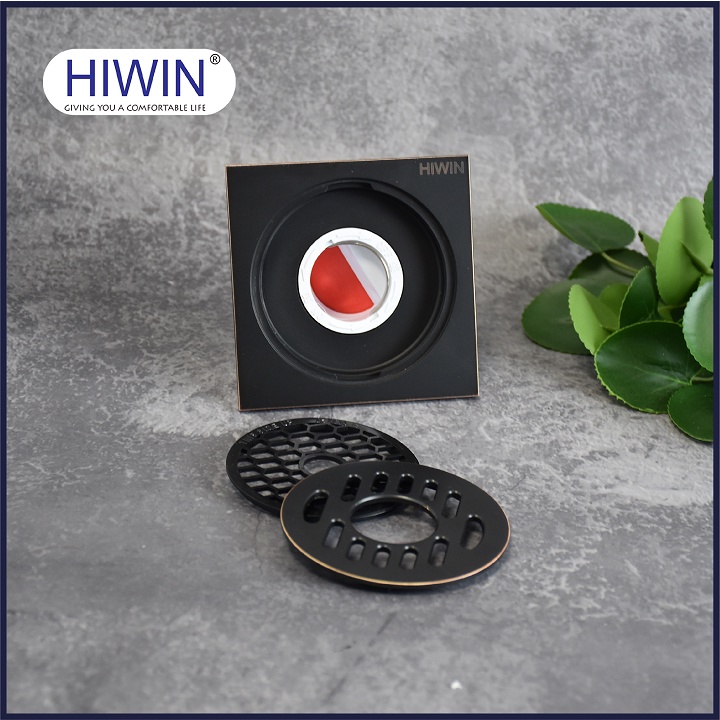Phễu thoát sàn máy giặt ngăn mùi hôi thoát nước nhanh đồng mạ đen kích thước 100x100mm HIWIN FD-1101WB