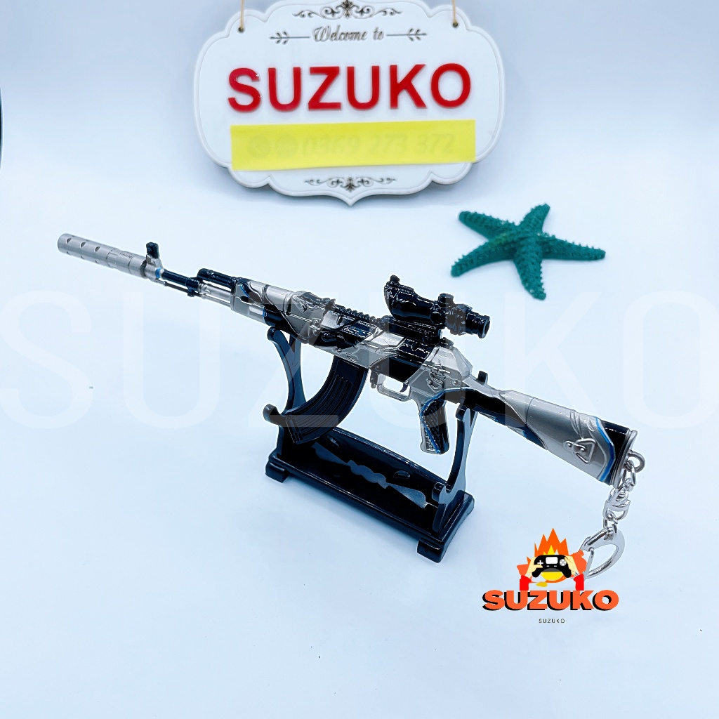 Mô hình AKM pubg kim loại lắp ráp mini Skin Ghost 21cm đồ chơi lắp ghép Tặng kệ đỡ trưng bày
