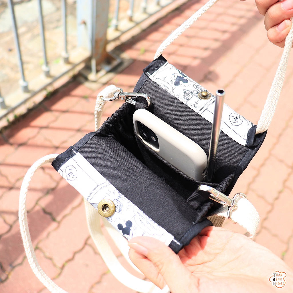 MINI - Túi vải đeo chéo họa tiết truyện tranh chữ nhật/Túi vải đựng bình nước nhỏ/ TaNcupholder