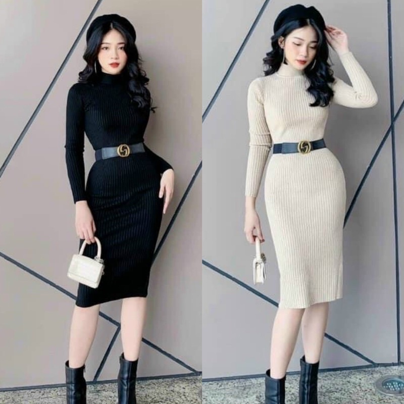 Váy ken body cổ 3p (không kèm đai)