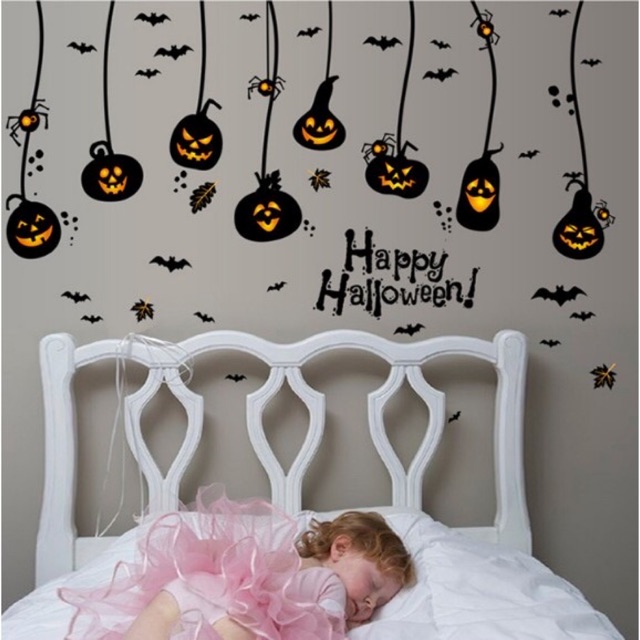 Decal dán tường Halloween - Rèm dây Mặt Quỷ đen