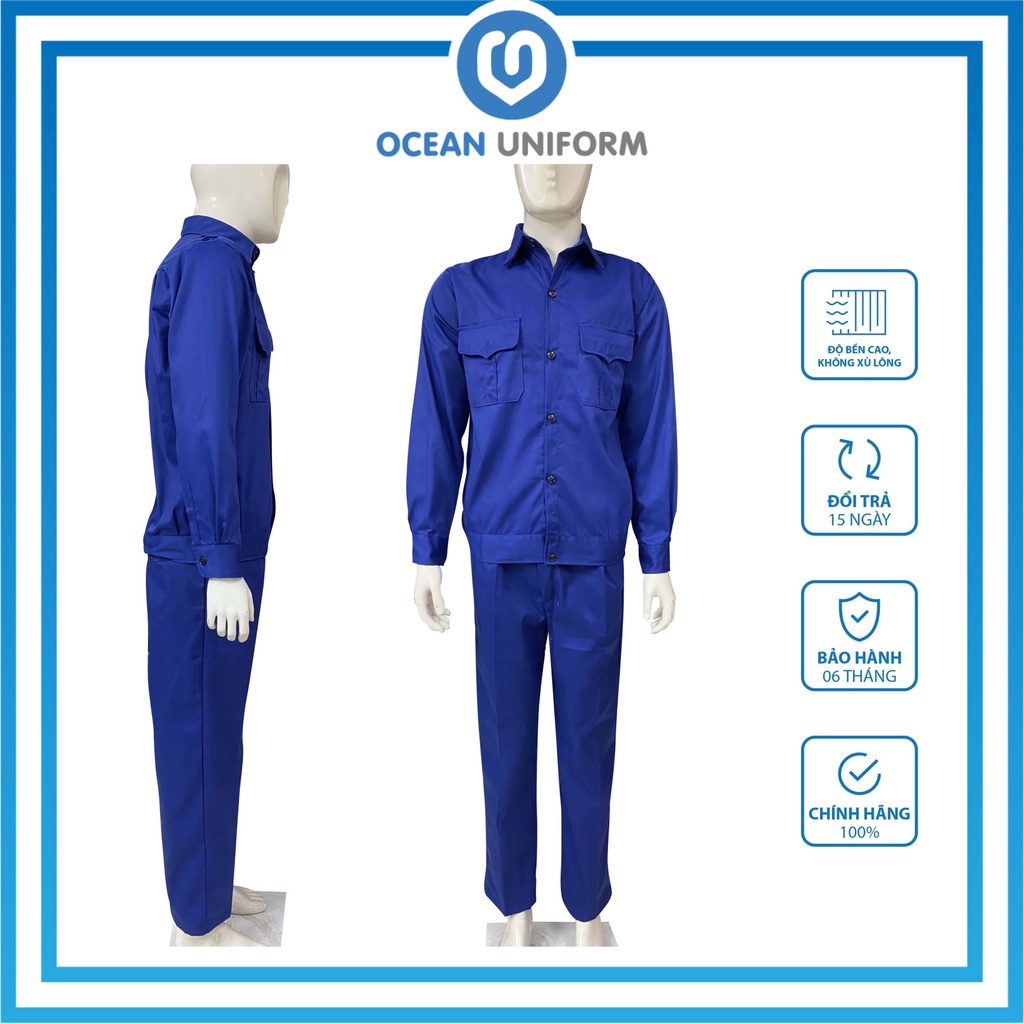Quần Áo Bảo Hộ Lao Động Nam Nữ Kaki Dài Tay Loại Dày Dặn Màu Xanh Đậm Ocean Uniform