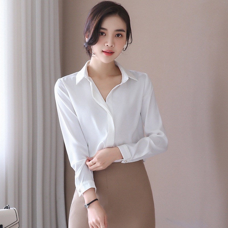 áo sơ mi trắng cổ đức dài tay phong cách công sở hàn quốc chất liệu tằm ý mềm mịn không nhăn nhàu màu A34