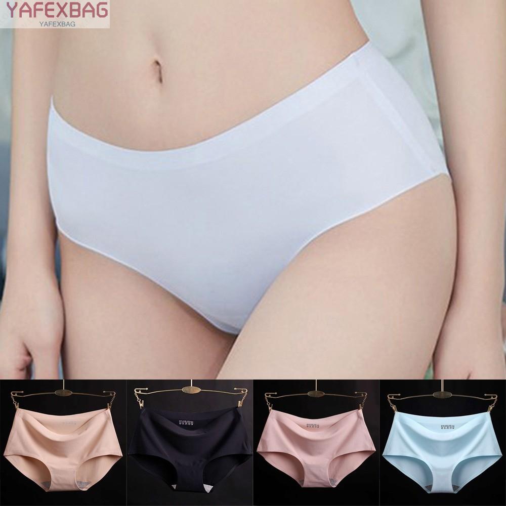 Womens ice Silk Underwear Seamless No trace Mid-waist Briefs with Cotton buttocks