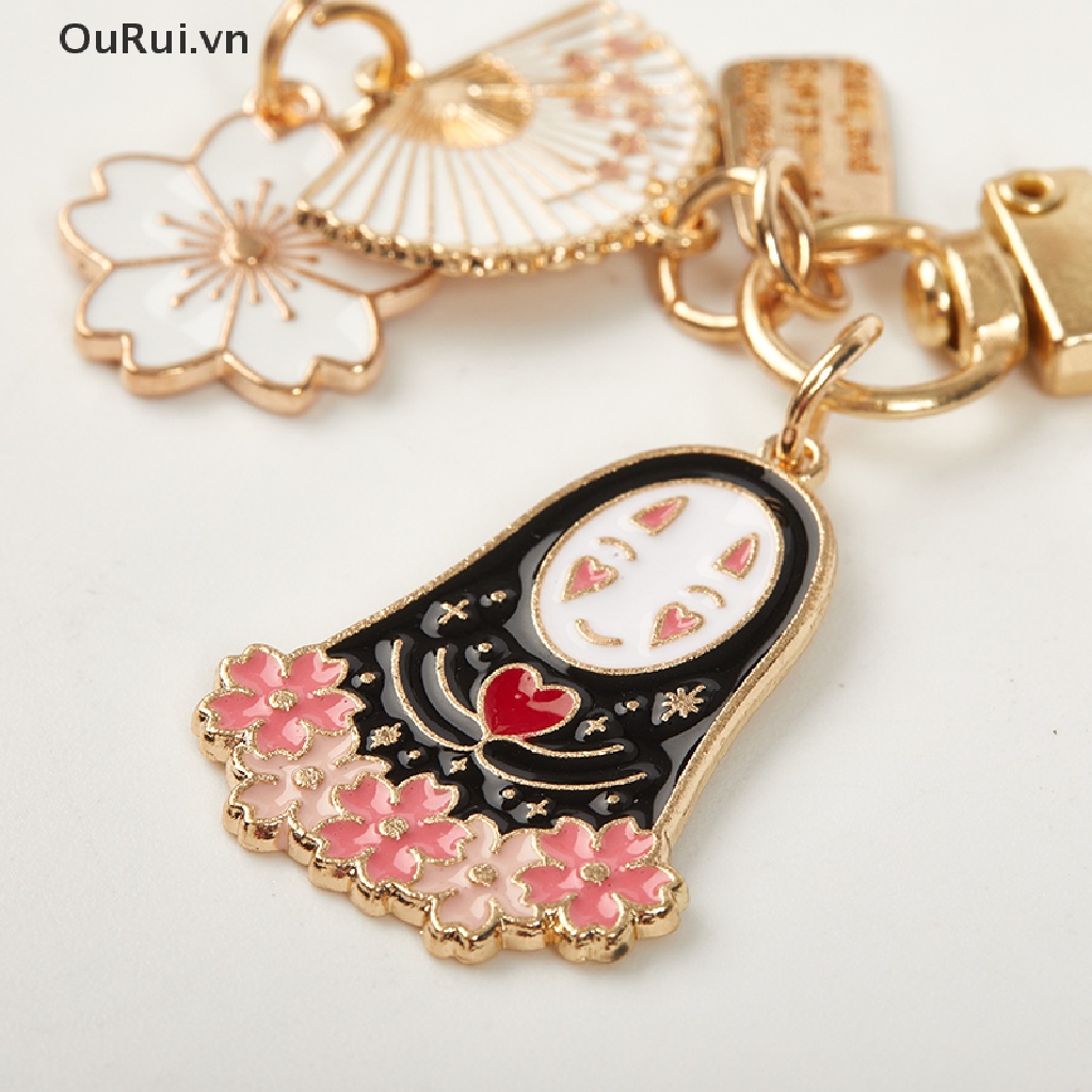 {RUI} Cartoon Faceless Male Keychains Women Metal Flower Sakura Key Chain Gift Jewelry {OuRui.vn}