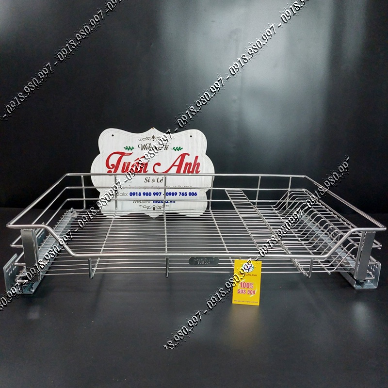 Rổ ray bắt ngăn kéo inox 304 -  Kệ chén dĩa âm tủ dưới - Kệ inox 304 âm tủ ray giảm chấn KATA