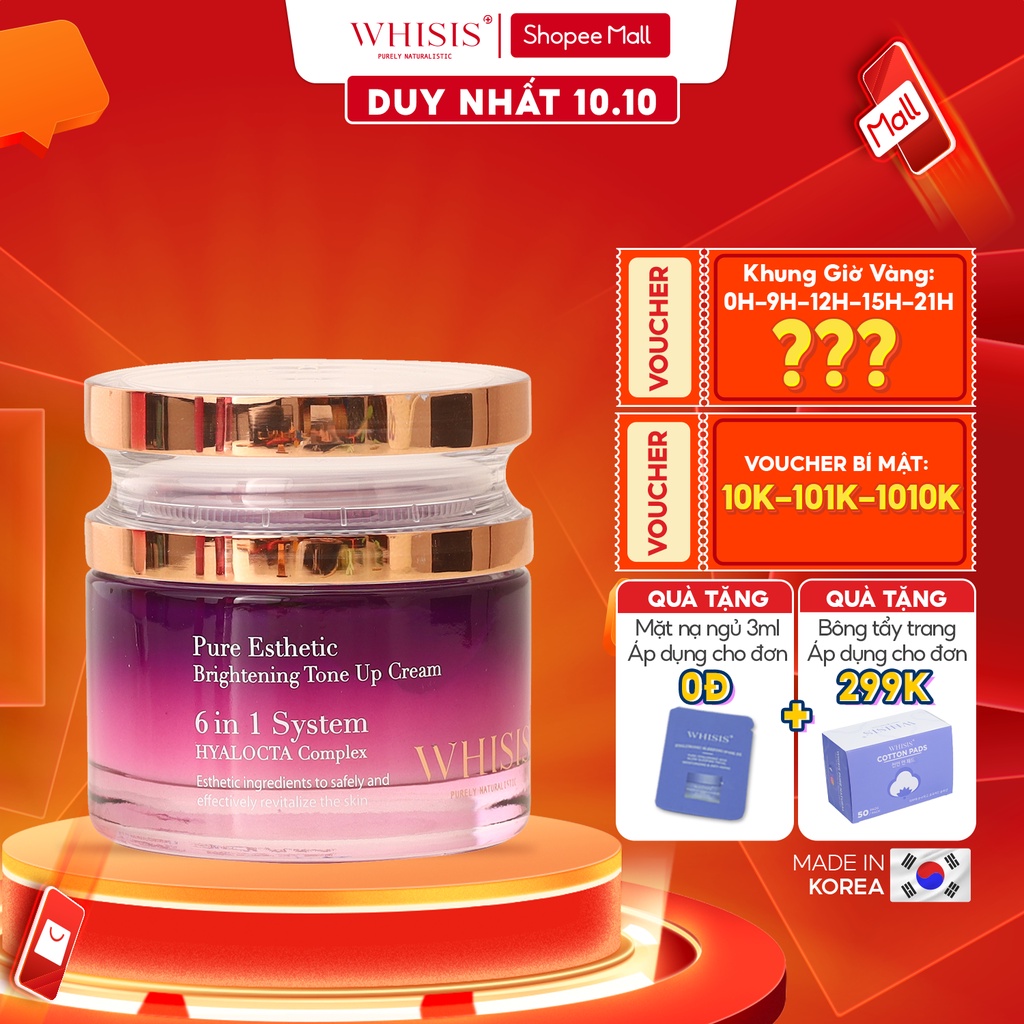 Kem Dưỡng WHISIS Pure Esthetic Brightening Tone Up Cream Chứa Niacinamide Dưỡng Trắng, Nâng Tone 50g