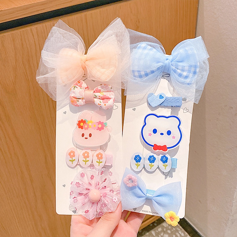 Kẹp Tóc Hình Nơ Phối Ren Hoa Dễ Thương Cho Bé Gái