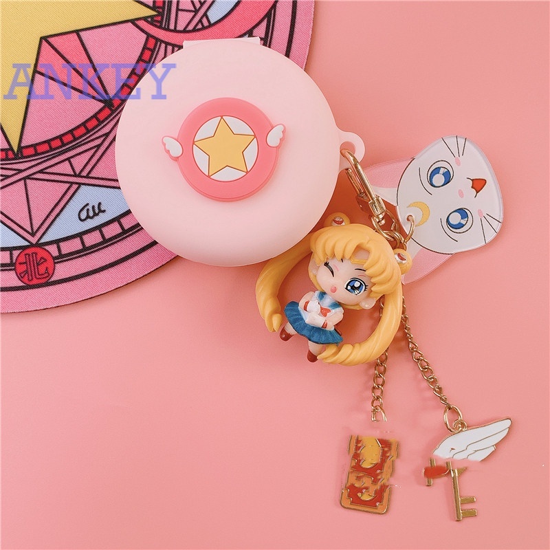 OPPO Enco W11 / Buds / W31 Earphone Silicone Case Pink Girl Sailor Moon Earbuds Waterproof Shockproof Case Soft Protective Case Headphone Cover Headset Skin with Hook