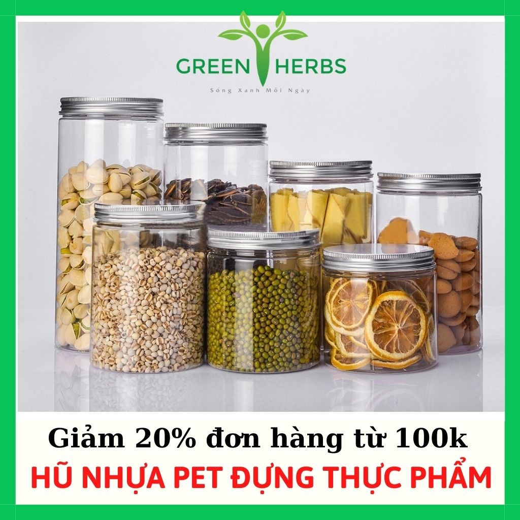 Hộp Nhựa, Hũ Nhựa Pet Nắp Nhôm, Nắp Nhựa Đựng Thực Phẩm, Đồ Khô, Ngũ Cốc 900ml GREEN FOOD