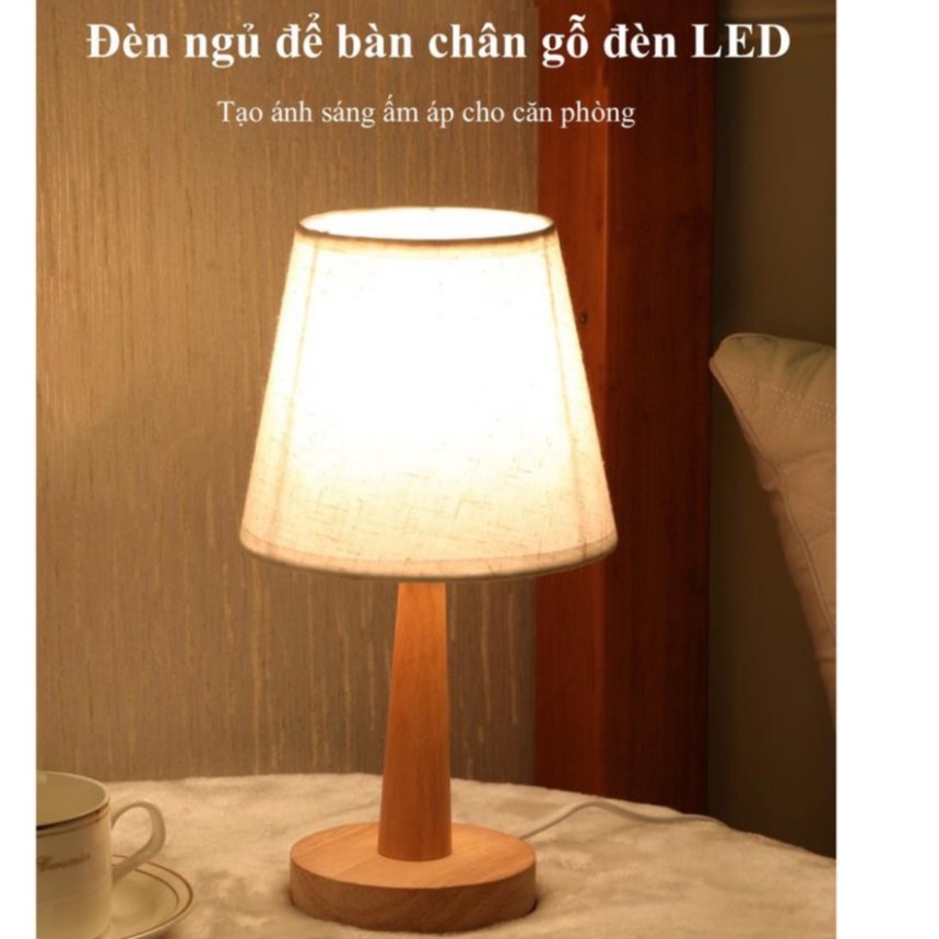 Đèn ngủ phong cách vintage đèn LED chân gỗ, có cổng usb cắm sạc dự phòng l Đèn ngủ để bàn decor phòng ngủ