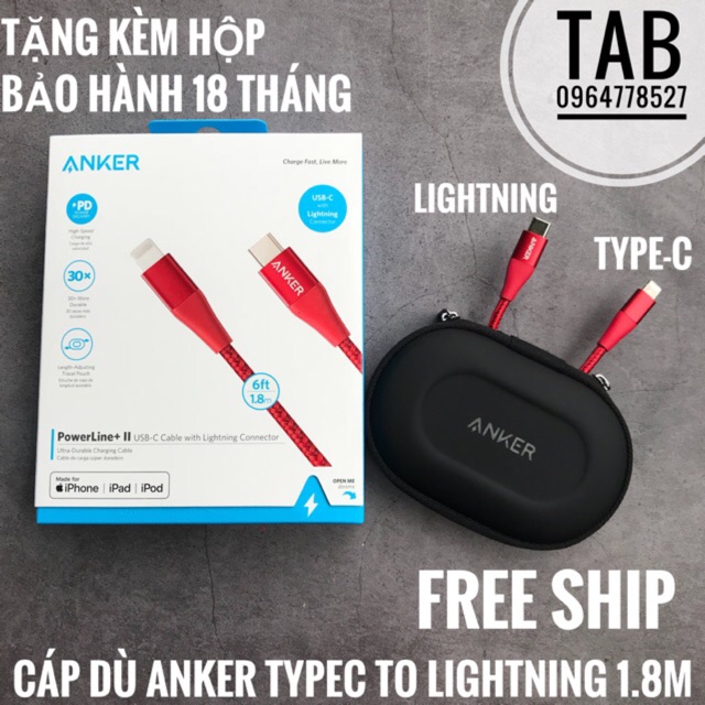 Cáp Dù Anker PowerLine+ II 1.8m UsbC To Lightning Có Hộp - A8653 (Bảo Hành 18T)