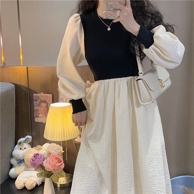 Váy babydoll váy dài đầm babydoll váy dài tay thu đông Đầm Dáng Chữ váy mùa đông váy thu đông A Dáng Rộng Phong Cách Ngọt Ngào Thời Trang Thu Đông Mới Cho Nữ