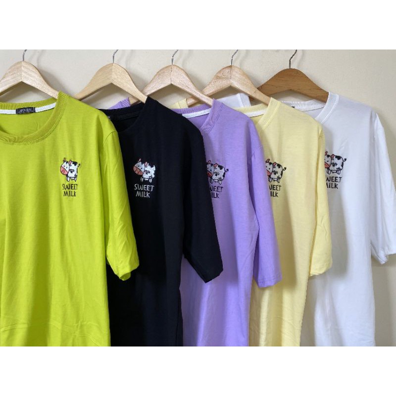 Áo Thun tay lỡ Thêu bò Sweet Milk