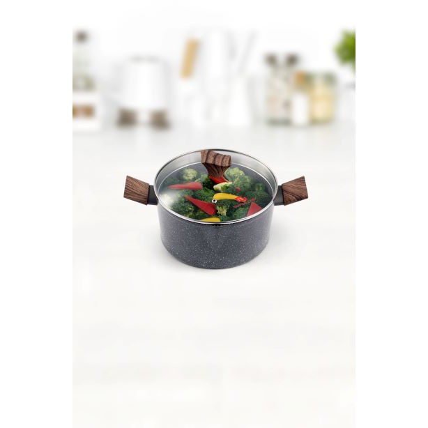 Nồi Vân Đá Đáy Từ Super Chef 2 Miệng Rót, nắp kính