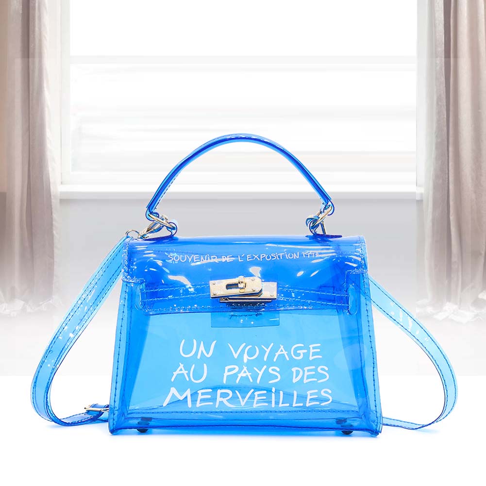 Túi đeo chéo trong suốt bằng nhựa PVC khóa xoay thời trang cá tính cho nữ