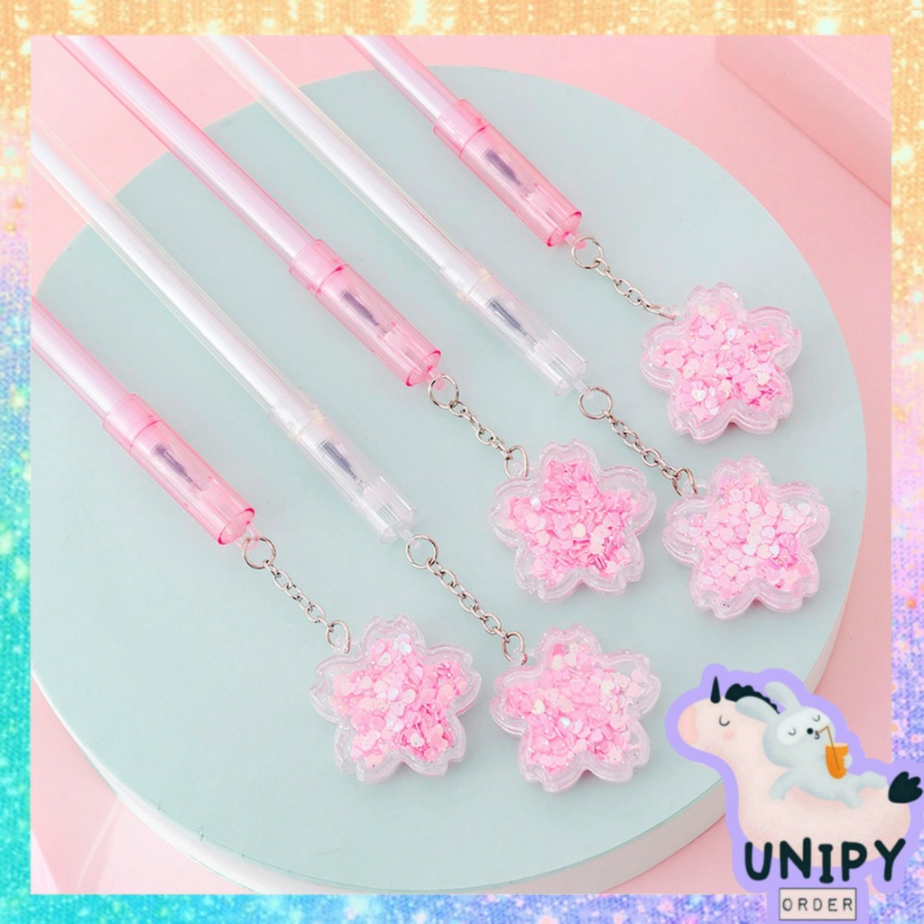 Bút Viết Gel Móc Khóa Hoa Anh Đào SAKURA Nhũ Hồng