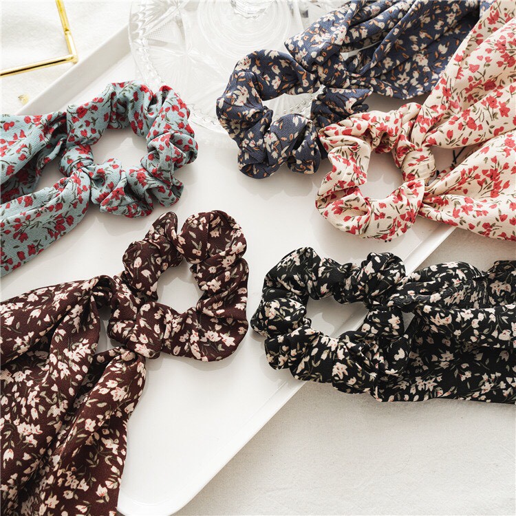 Scrunchies Hot Trend Phong Cách Nhật Bản Cột Tóc Vải Hoa Xinh Xắn