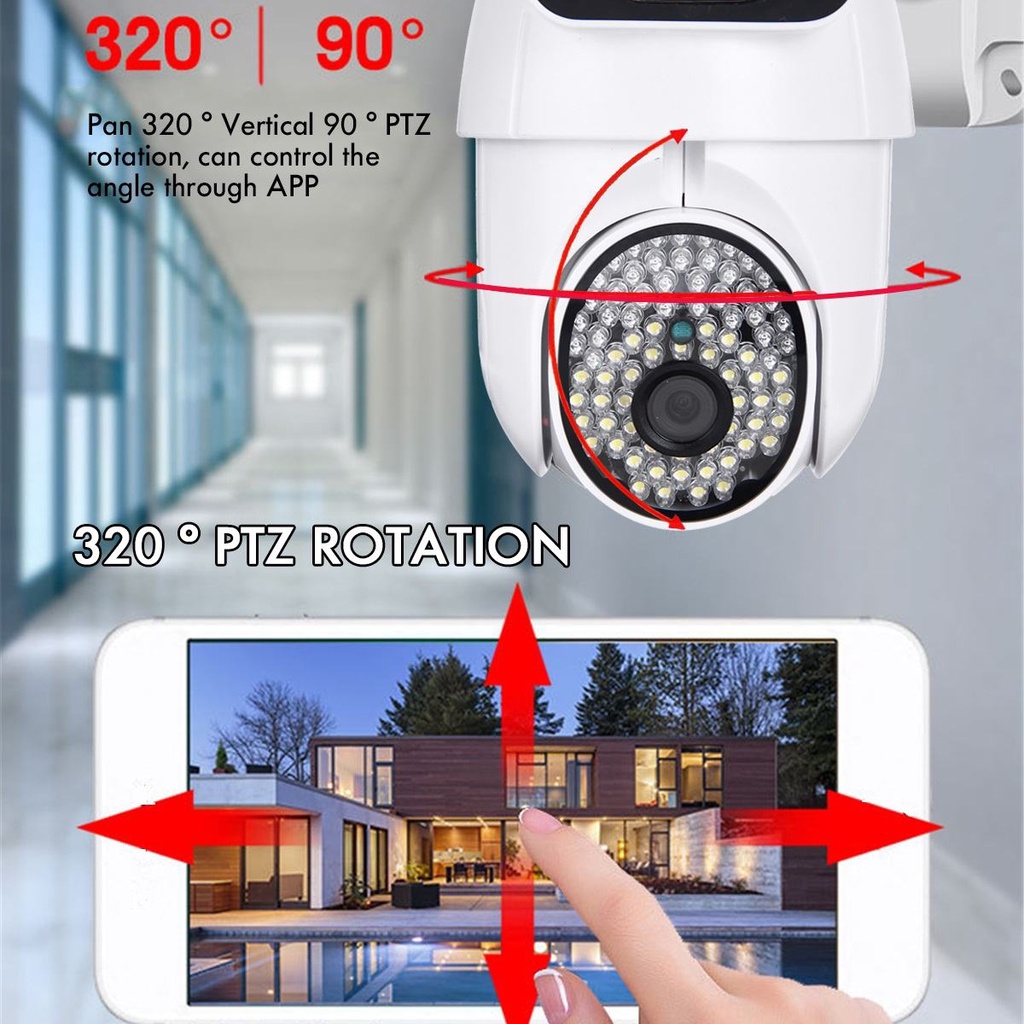 【Free 128G SD Card】 EVKVO V380 PRO APP 135LEDs Full Color Night Vision 5MP WIFI IP Camera Wireless Outdoor PTZ CCTV IP Security Camera Home Surveillance Camera with Siren Light  Motion Detection Alarm