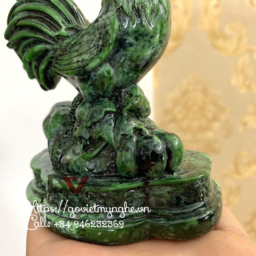 Tượng đá trang trí phong thủy con gà trống trang trí phong thủy để bàn làm việc - Cao 12cm - Màu xanh lục bích