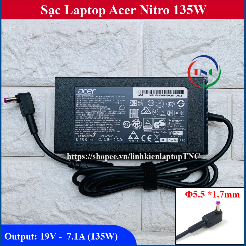 Sạc Laptop Acer Nitro 5 Output 19V - 7.1A -  135W - AN515 - A515 AN515-53-55G9 AN515-53-52FA AN515-54 AN515-51 AN515-55