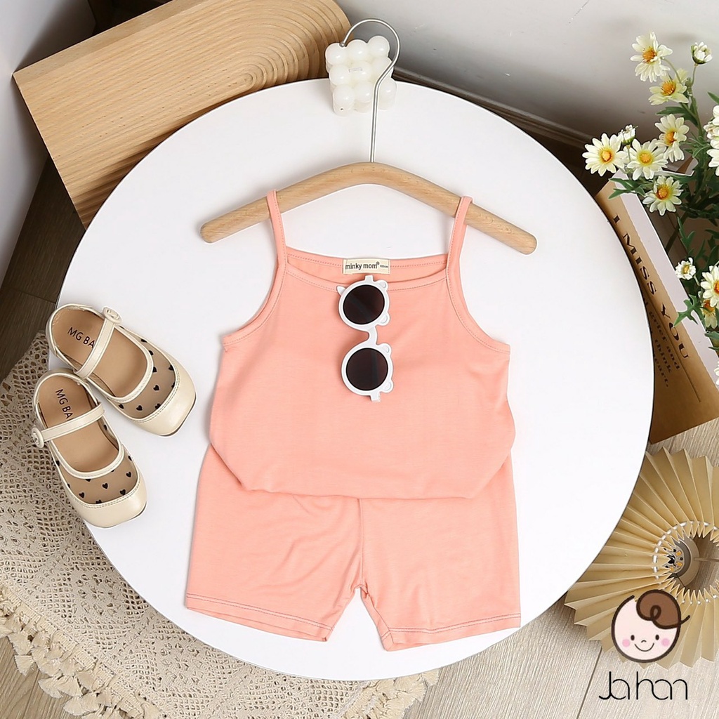 Đồ bộ MINKY MOM cho bé gái hai dây thun lạnh trơn xinh xắn, bộ quần áo mặc nhà monky mom cho bé 1 2 3 4 5 tuổi BS013