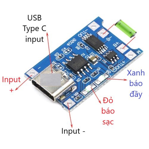 Mạch sạc pin lithium TP4056 có IC bảo vệ USB type C -TH186