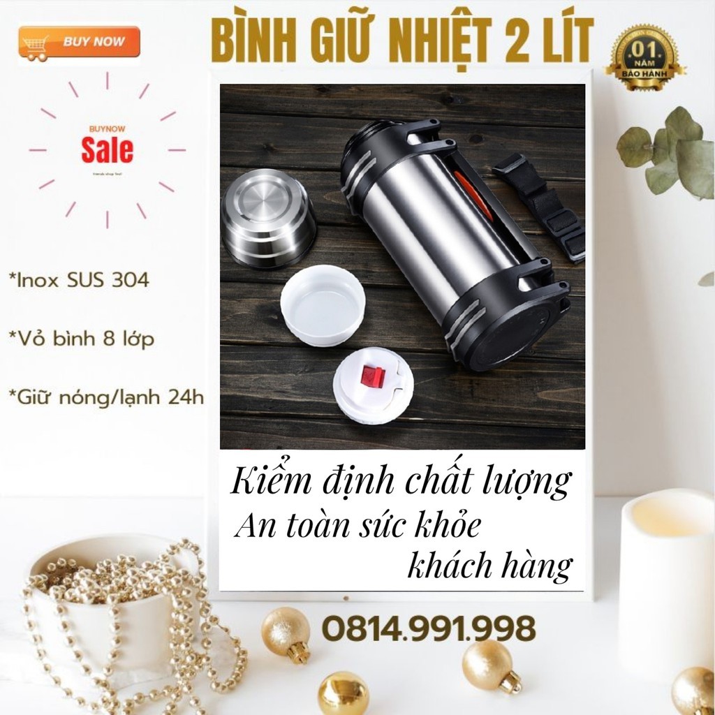 ⚡GIỮ NHIỆT 48H - 8 LỚP⚡TẶNG DÂY ĐEO|Bình Giữ Nhiệt 2 LÍT, Cốc giữ nhiệt 1.2L Cao Cấp | Phong Cách Hiện Đại