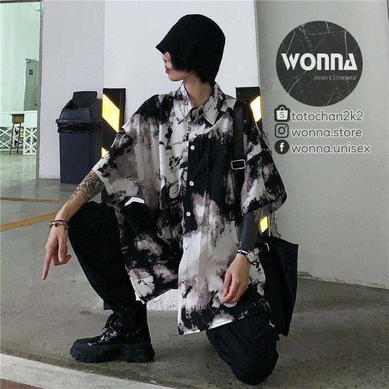 (ORDER) {Ảnh thật 5 ảnh cuối} Áo sơ mi tie-dye màu loang dark storm - ulzzang oversize form rộng unisex Hàn | BigBuy360 - bigbuy360.vn